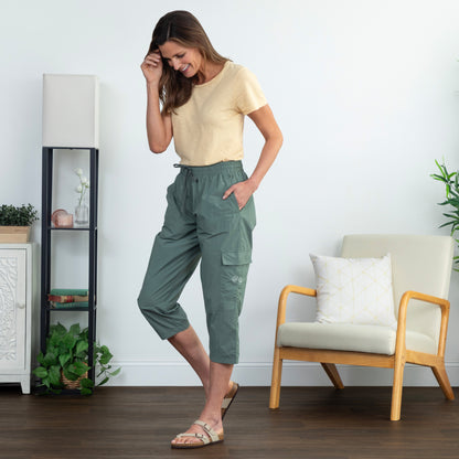 Paw Print Cargo Capri Nylon Pants