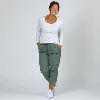 Paw Print Cargo Capri Nylon Pants