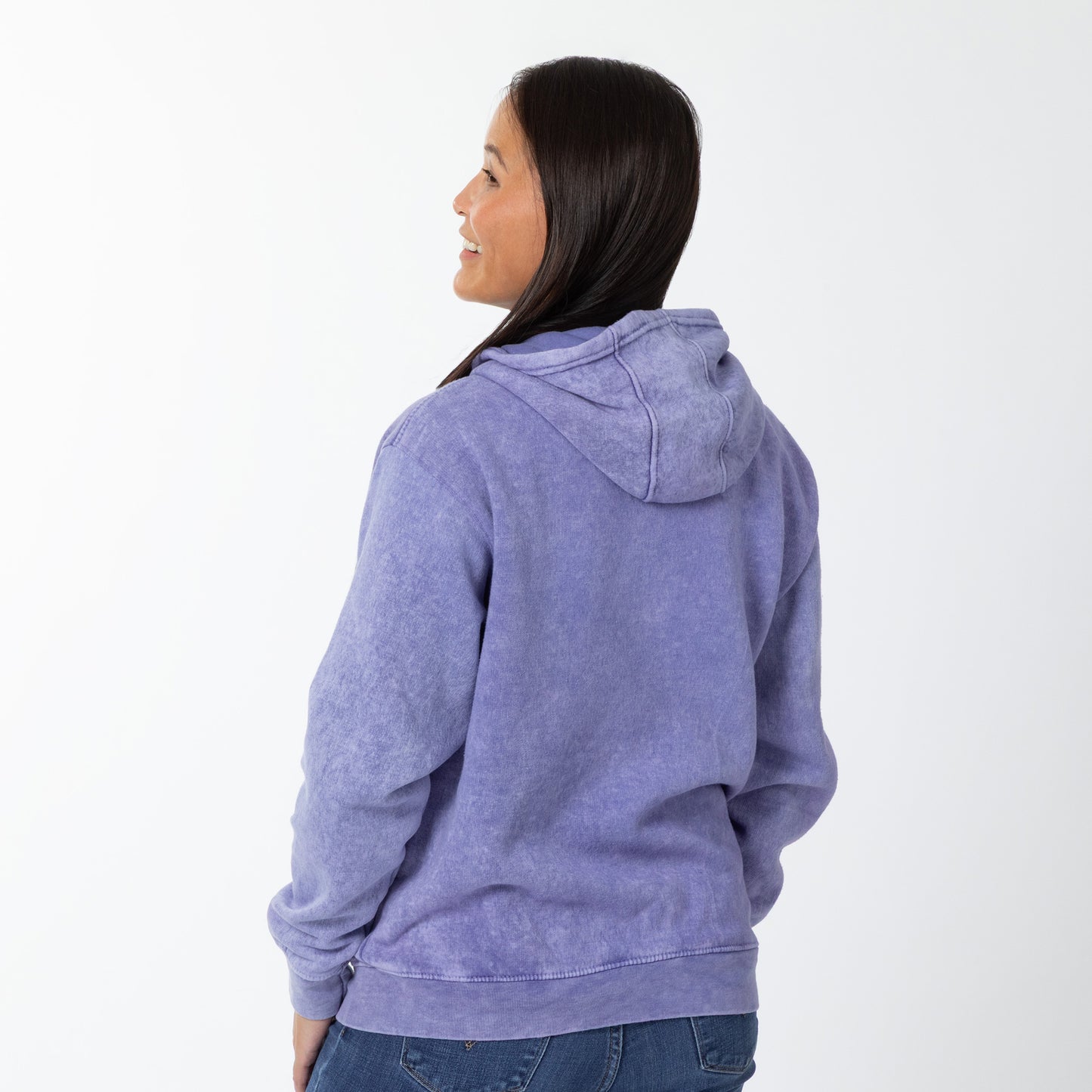 Paw Print Applique Acid Wash Zip Hoodie