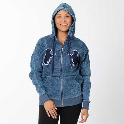 Paw Print Stretch Denim Full Zip Hoodie