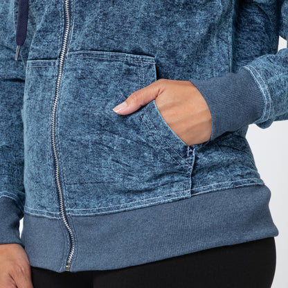 Paw Print Stretch Denim Full Zip Hoodie