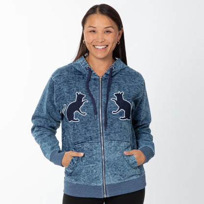 Paw Print Stretch Denim Full Zip Hoodie