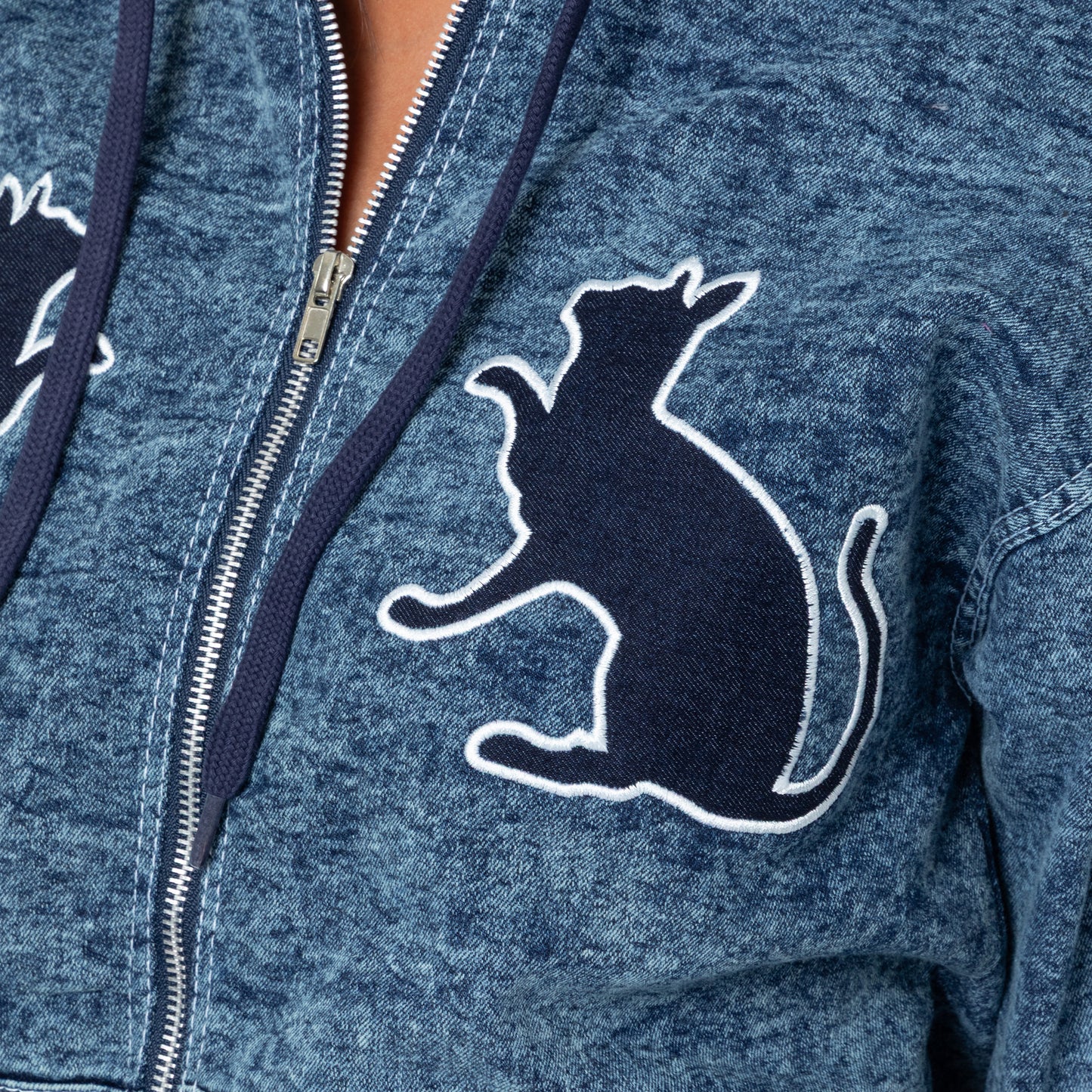 Paw Print Stretch Denim Full Zip Hoodie