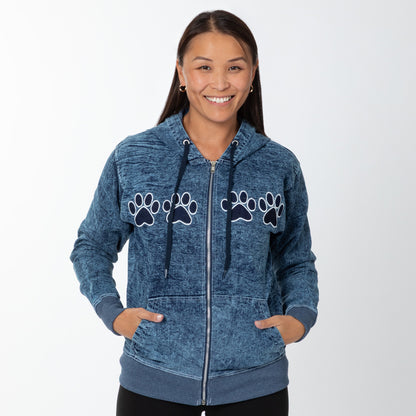 Paw Print Stretch Denim Full Zip Hoodie