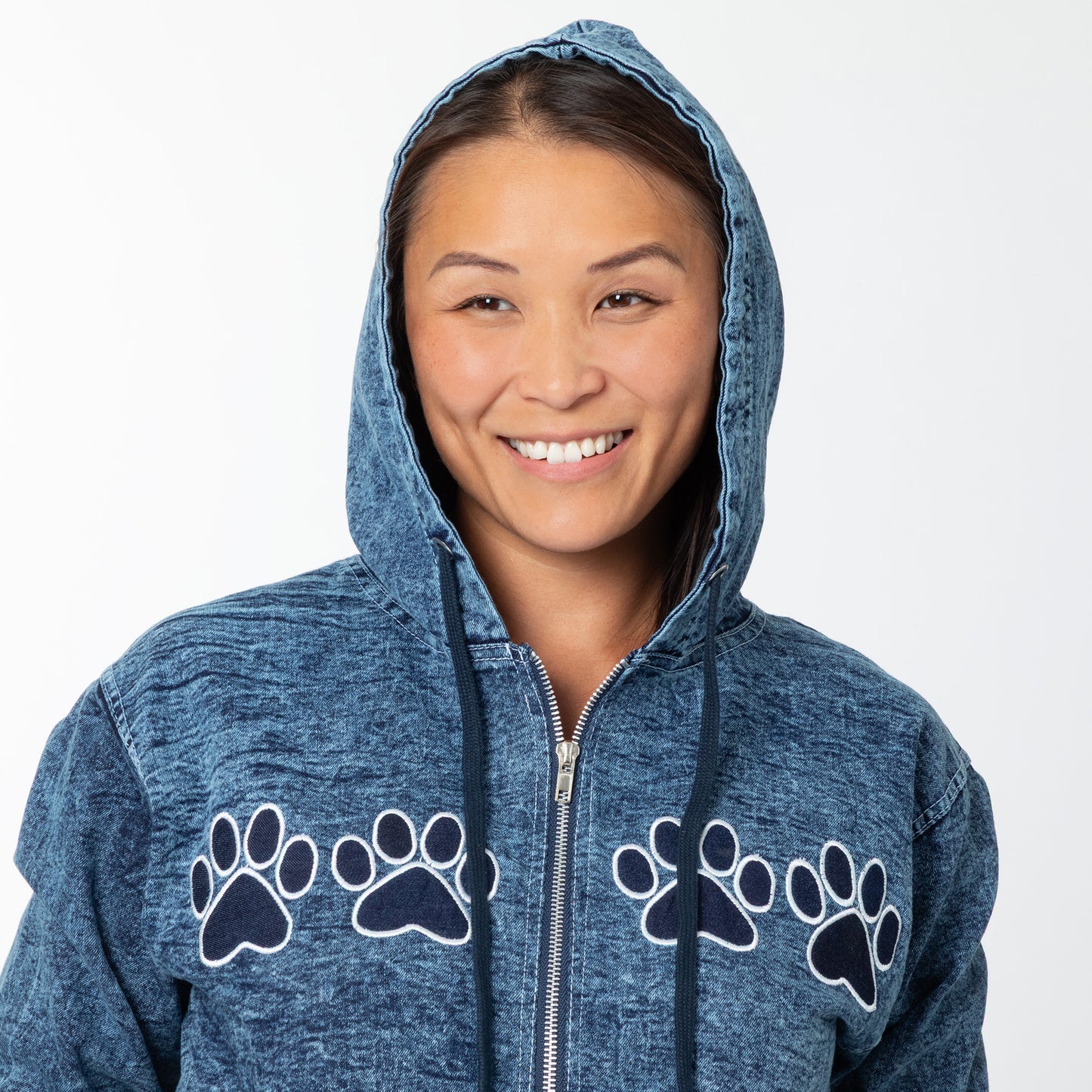 Paw Print Stretch Denim Full Zip Hoodie