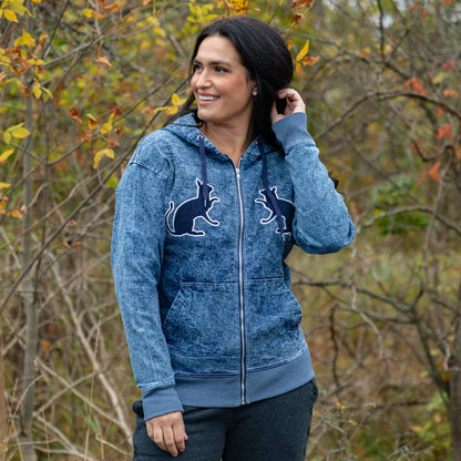 Paw Print Stretch Denim Full Zip Hoodie