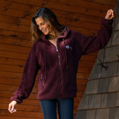 Paw Print Sherpa Full Zip Hooded Jacket with Zippered Side Pockets