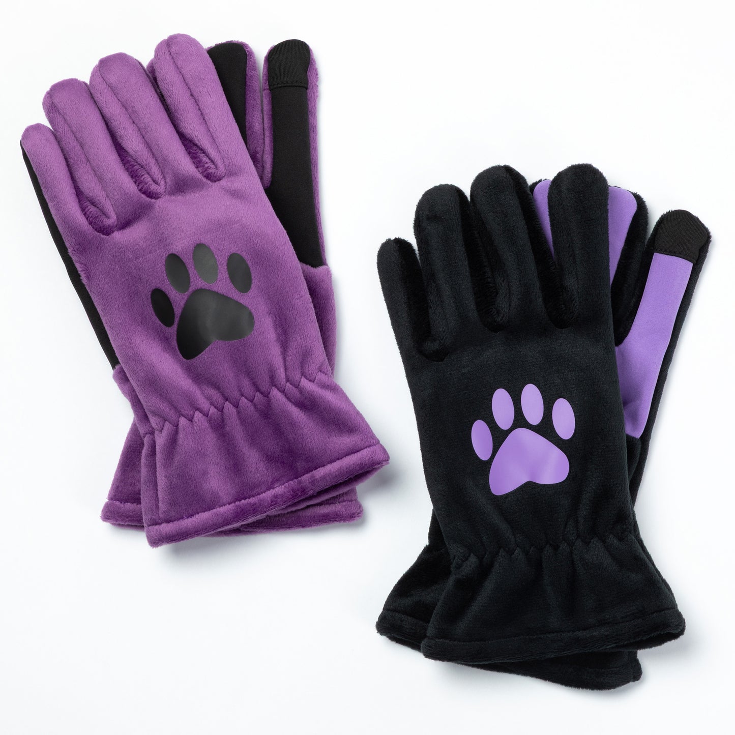 Pair of gloves with paw prints on a white background