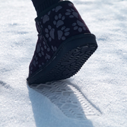 All Over Paws Faux Suede Slide-in Ankle Boots