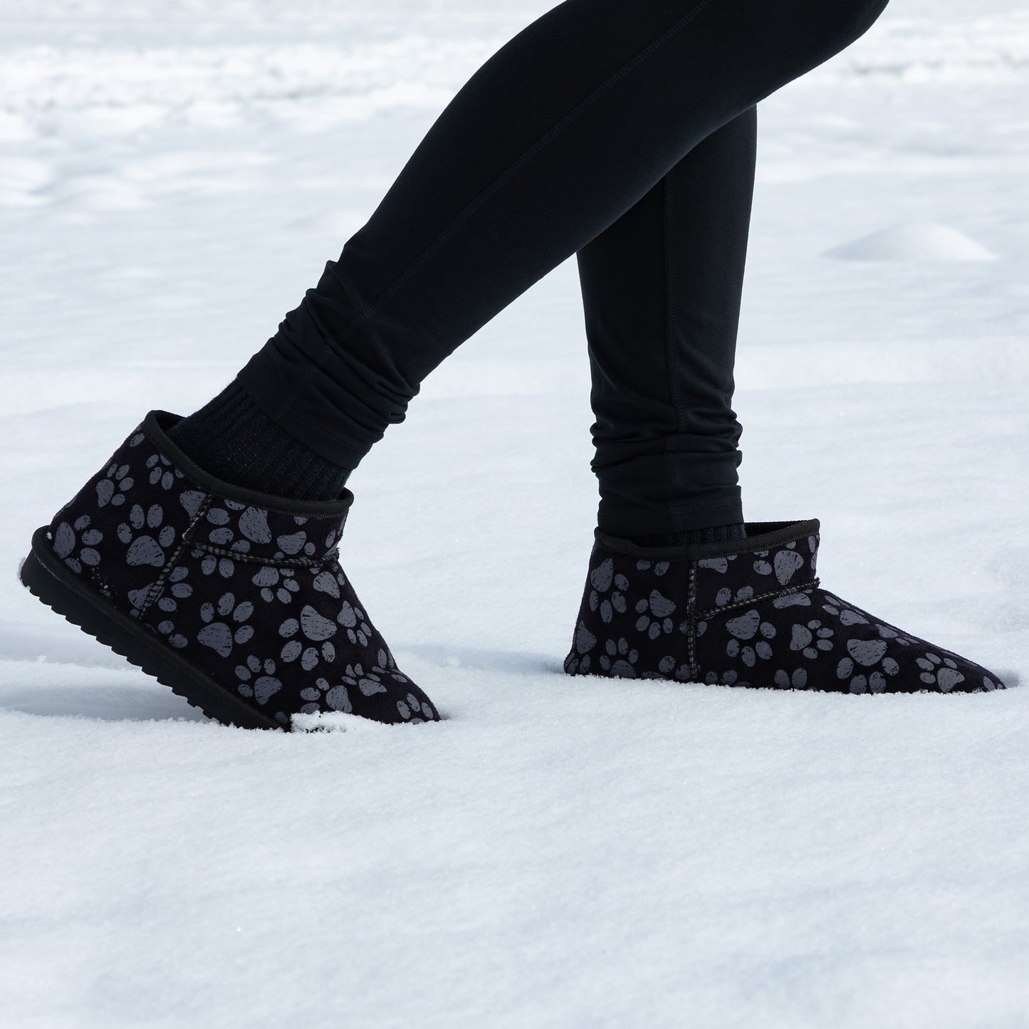 All Over Paws Faux Suede Slide-in Ankle Boots