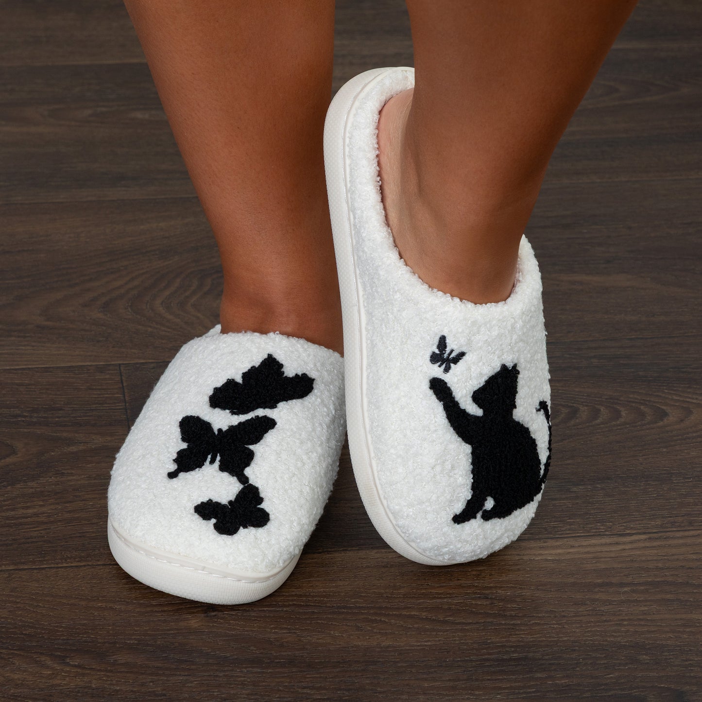 Cat & Butterflies Sherpa Lined Slippers