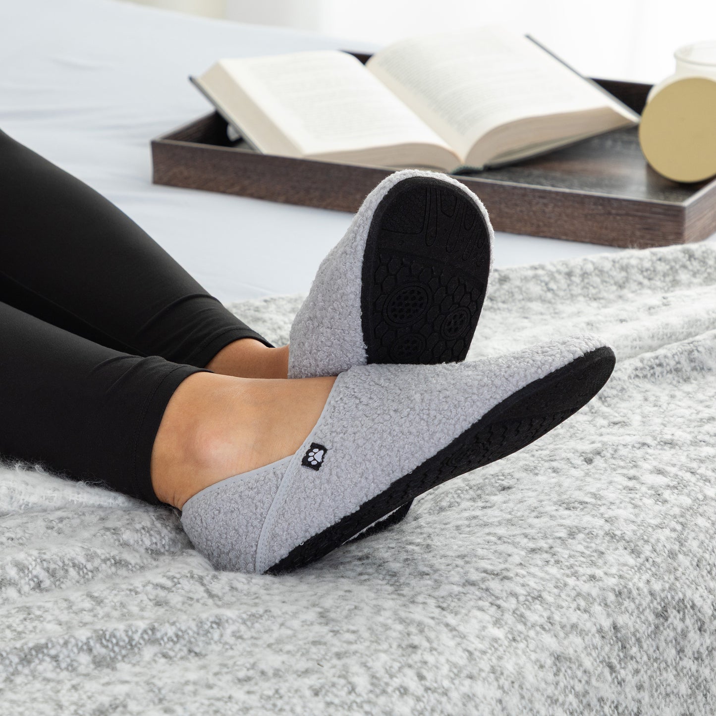 Paw Print Teddy Fleece Packable Slippers