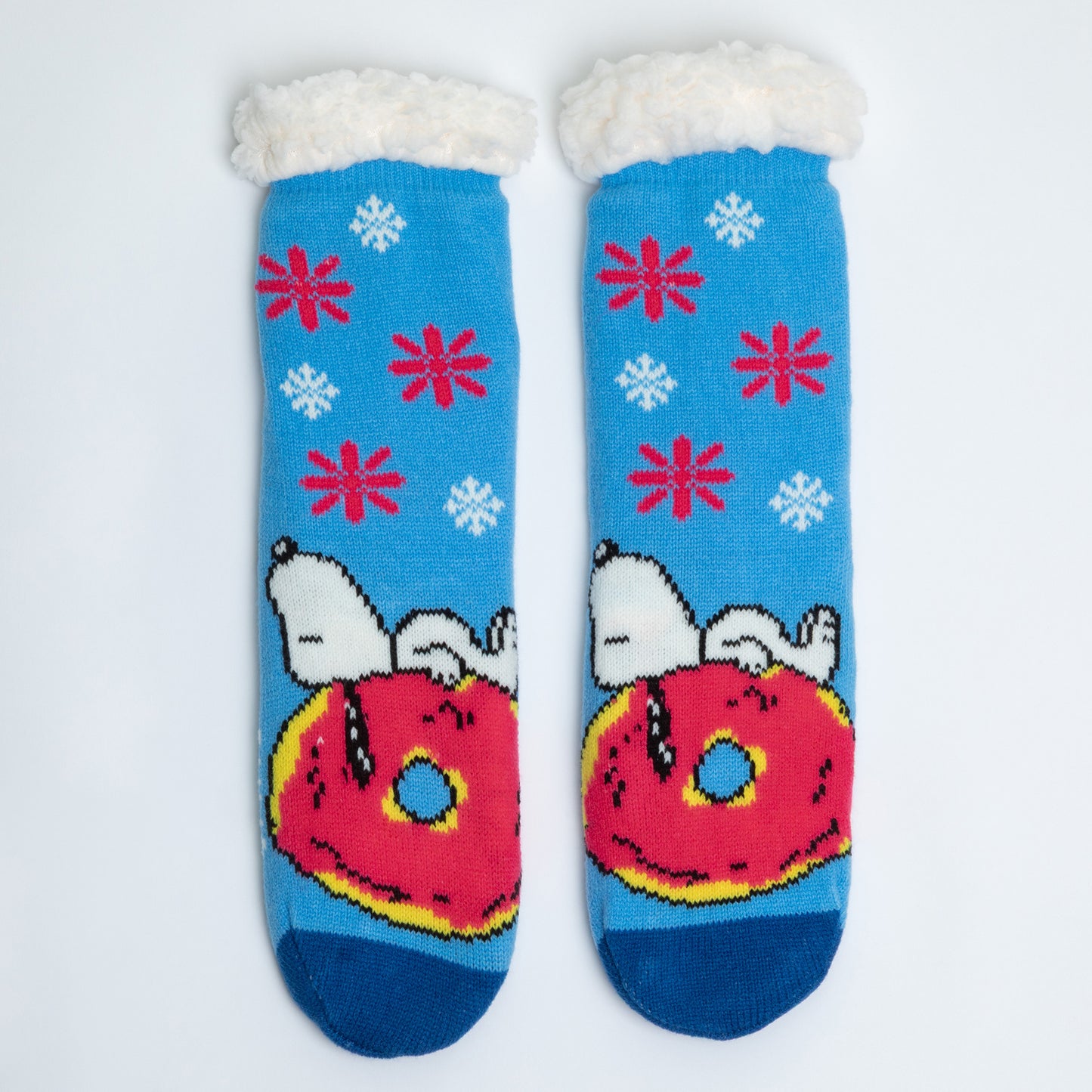Pair of socks with cartoon design on a white background