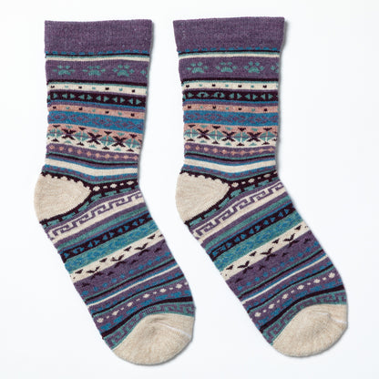 Pair of patterned socks on a white background