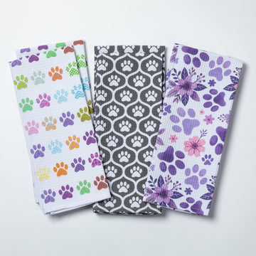 3 Designs Inspired by Paws Waffle Weave Kitchen Towel - Set of 2