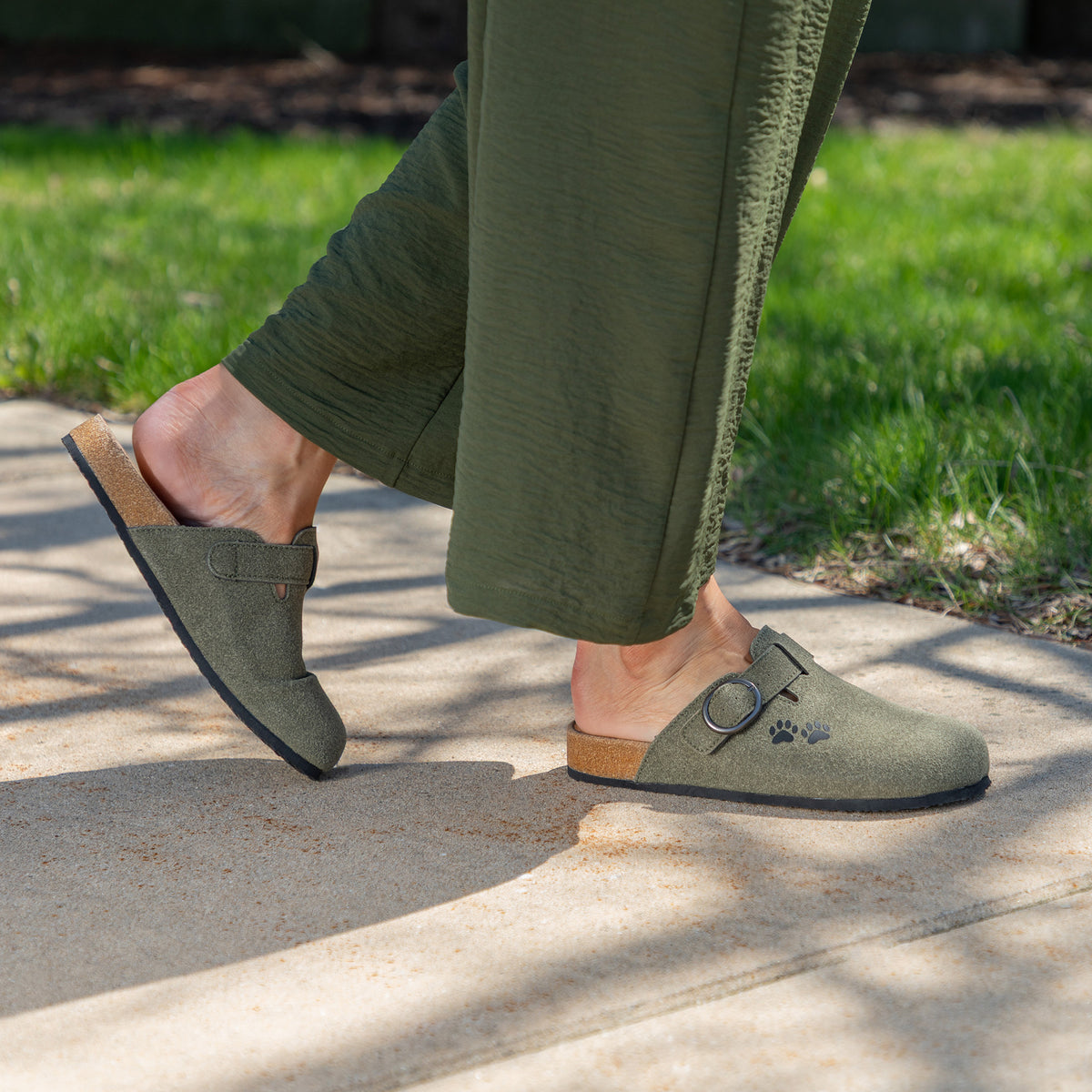 Paw Print Faux Suede Indoor/Outdoor Slide Clogs | GreaterGood