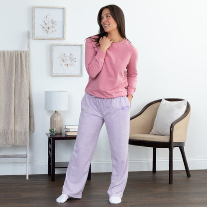 Soft Melange Paw Print Purple Rib Knit Pants
