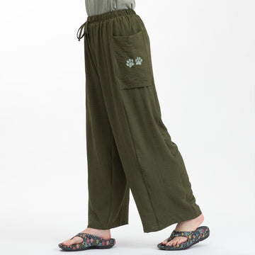 Paw Print Relaxed Lightweight Wide Leg Pants with Pockets