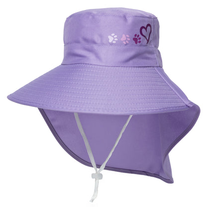 Purple sun hat with a drawstring on a white background