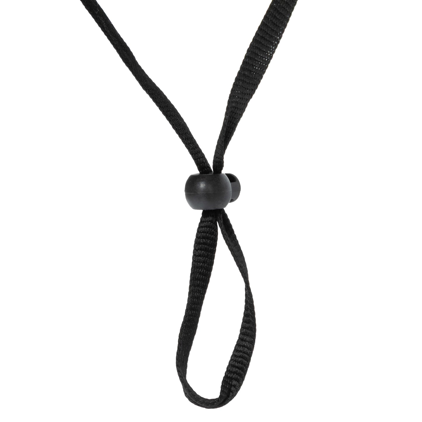 Black lanyard with a knot on a white background