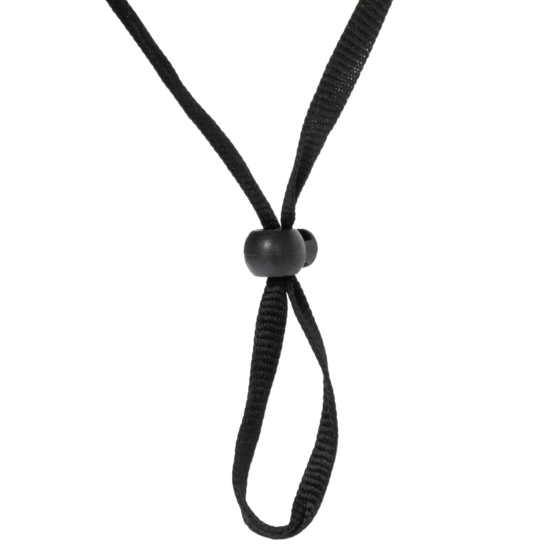 Black lanyard with a knot on a white background