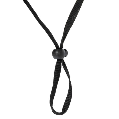 Black lanyard with a knot on a white background