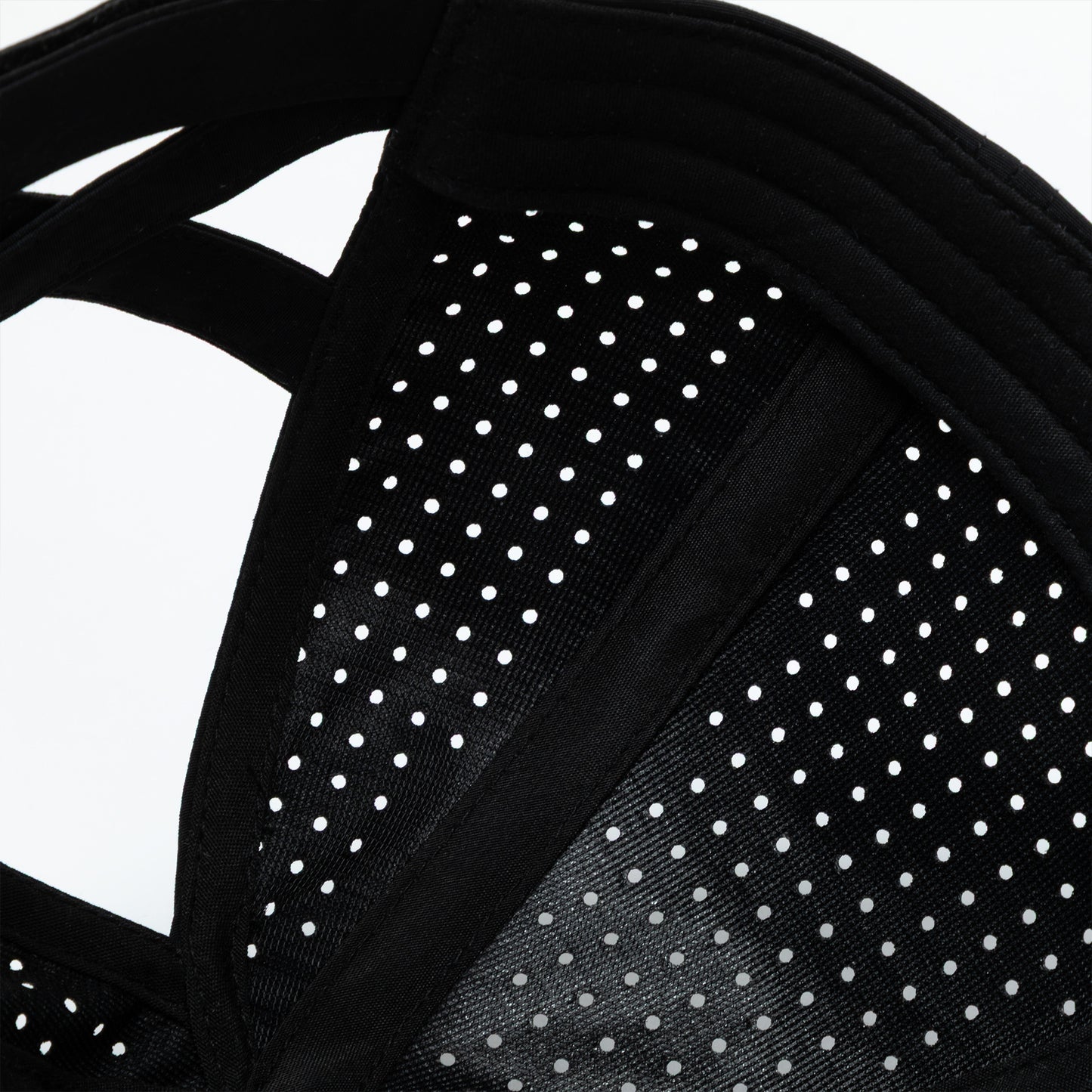 Black perforated fabric on a white background