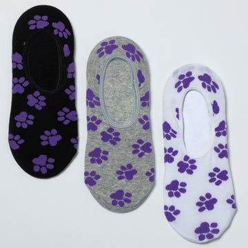 Paw Print No Show Socks - Set of 3