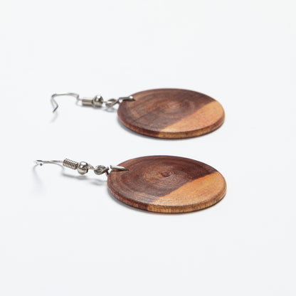 Wooden earrings with a white background