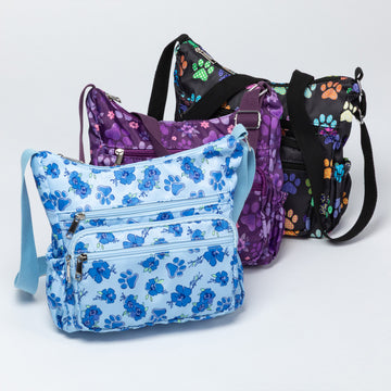 3 Designs Paw Print Nylon Crossbody Purse | Adjustable Strap with Zip Pockets