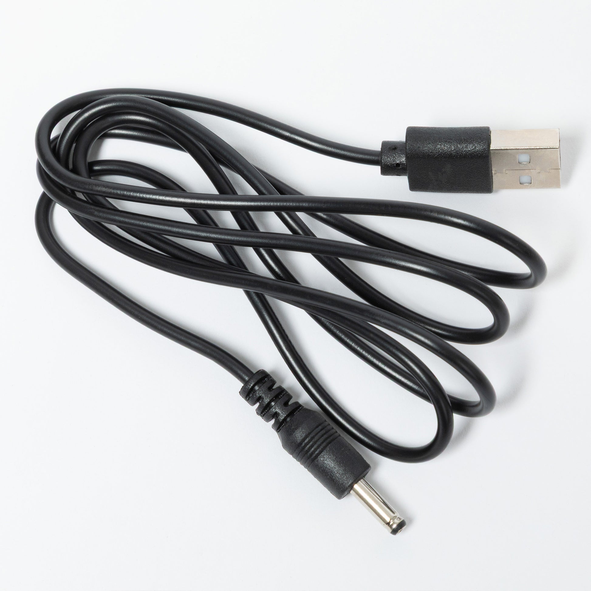Black USB cable with connectors on a white background