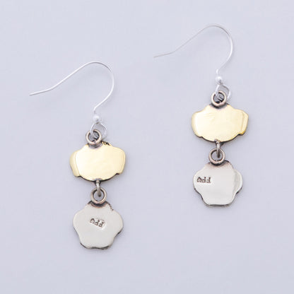 The reverse side of a pair of handmade dangle earrings.