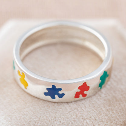 Puzzle Piece Autism Awareness Sterling Ring