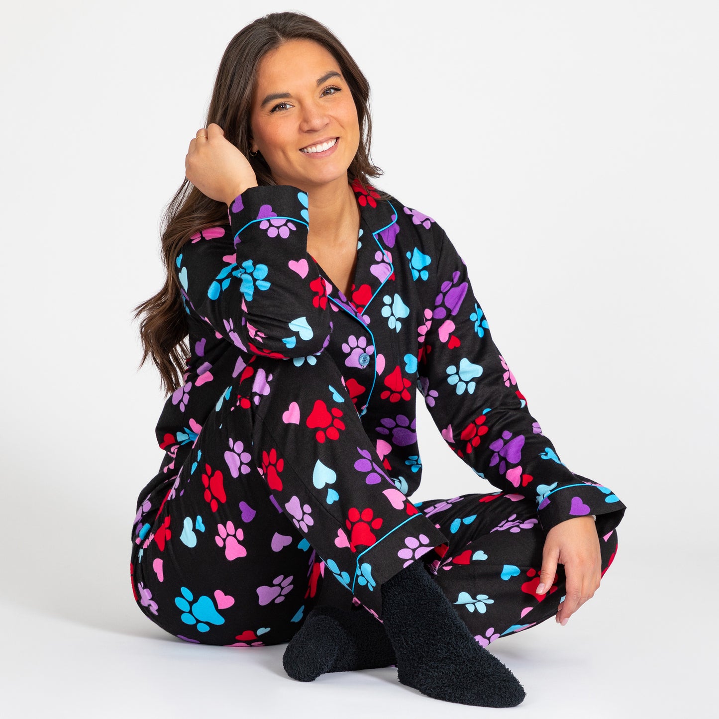 Paw Print Flannel Pajama Set No Pockets