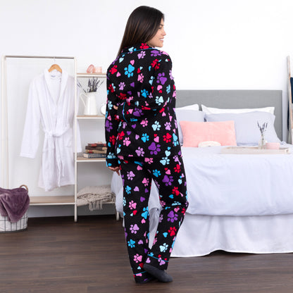 Paw Print Flannel Pajama Set No Pockets
