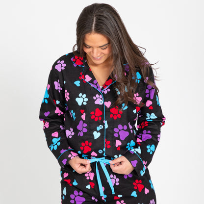 Paw Print Flannel Pajama Set No Pockets