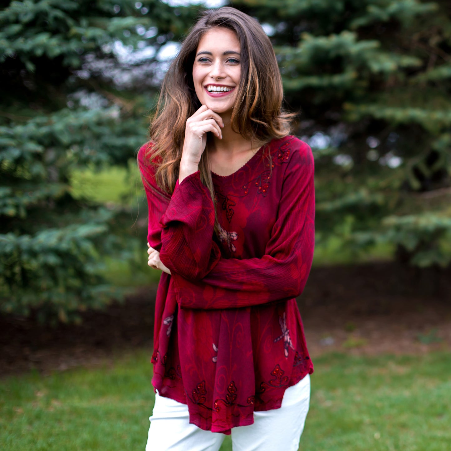 Scarlet Dragonfly Long Sleeve Tunic | Fair Trade