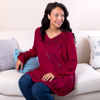 Scarlet Dragonfly Long Sleeve Tunic | Fair Trade