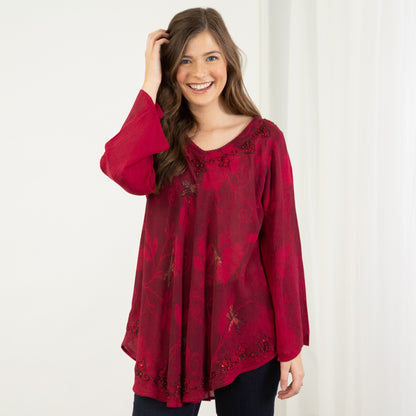 Scarlet Dragonfly Long Sleeve Tunic | Fair Trade