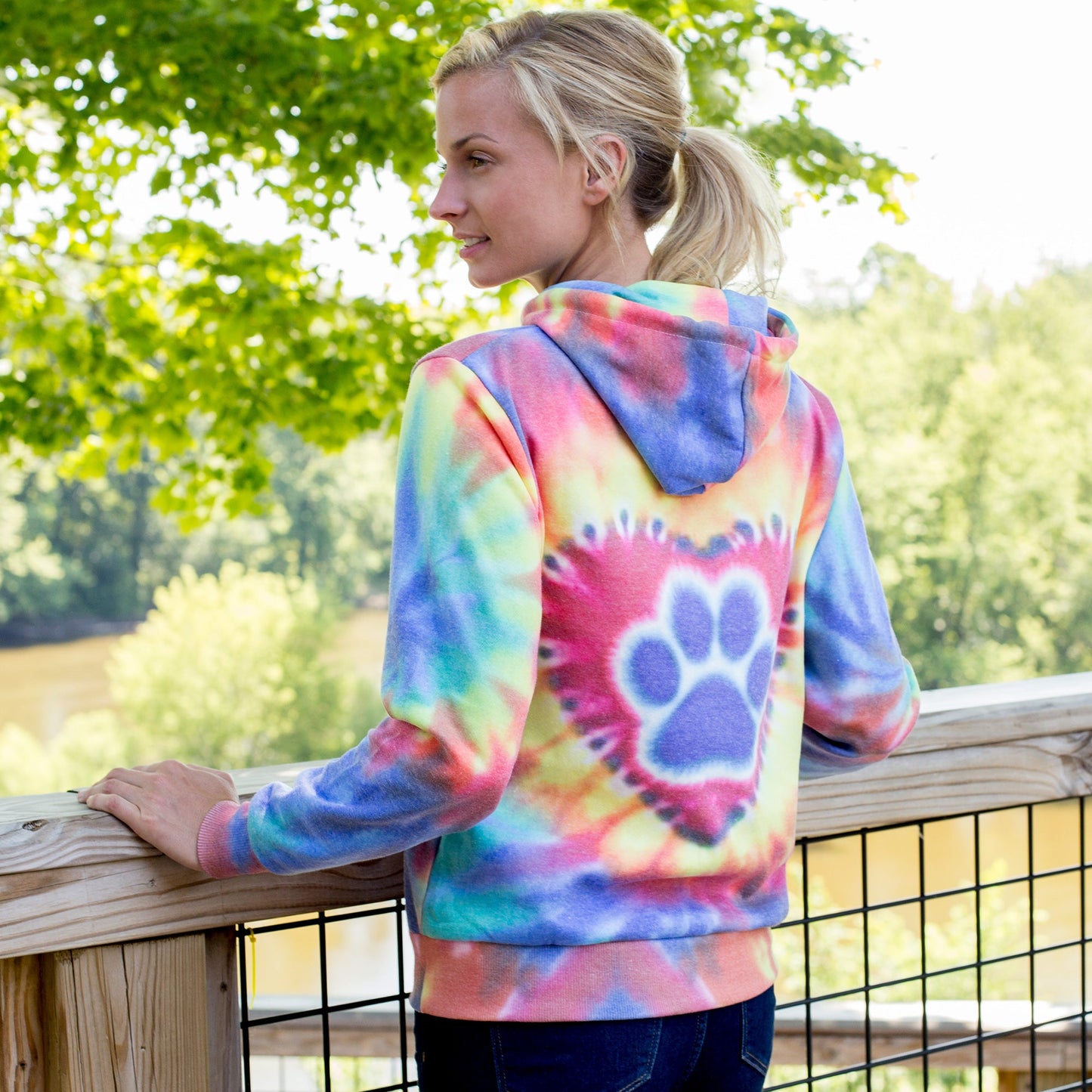 Purple Paw Tie-Dye Lightweight Pullover Hoodie