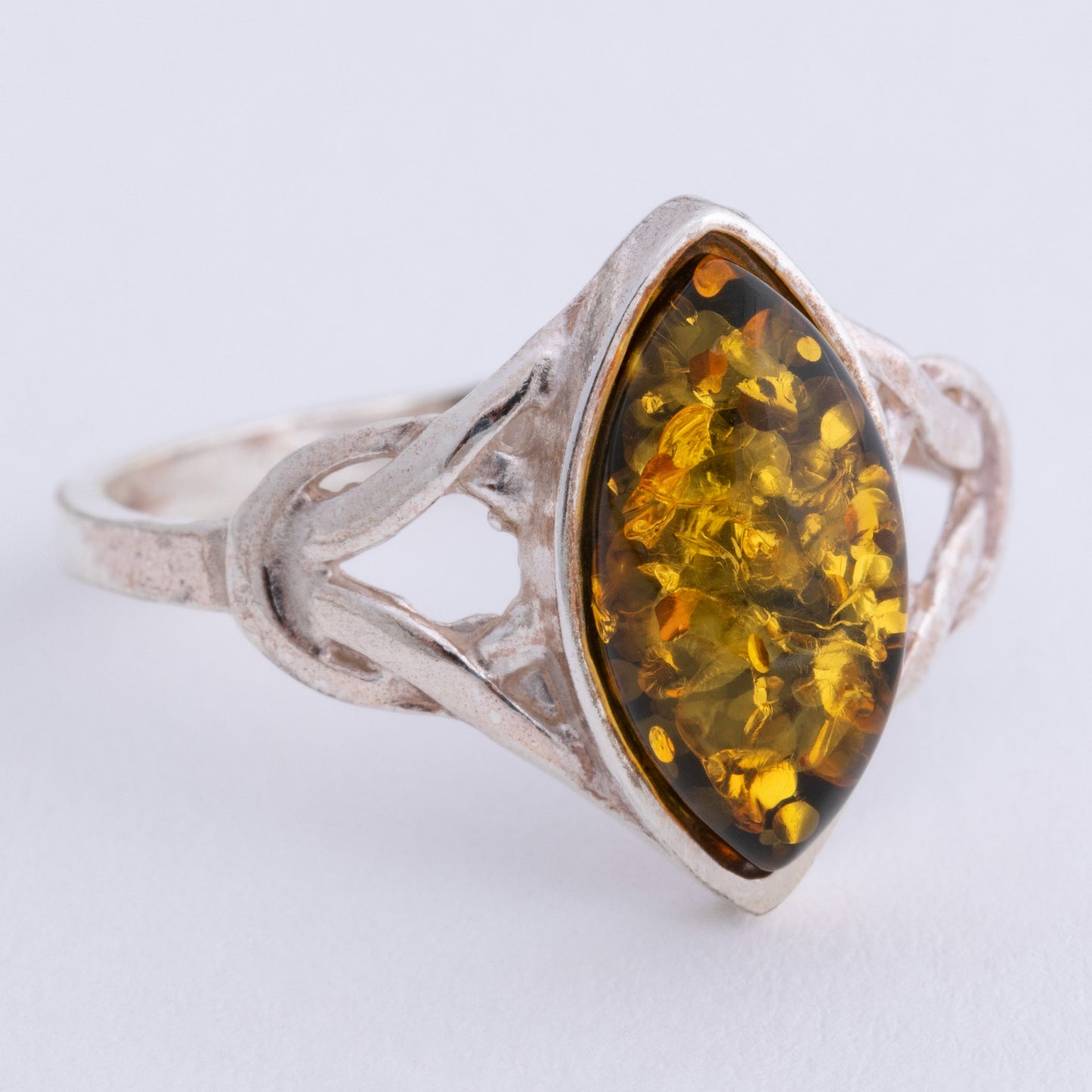 Green Amber Celtic Ring - North/South