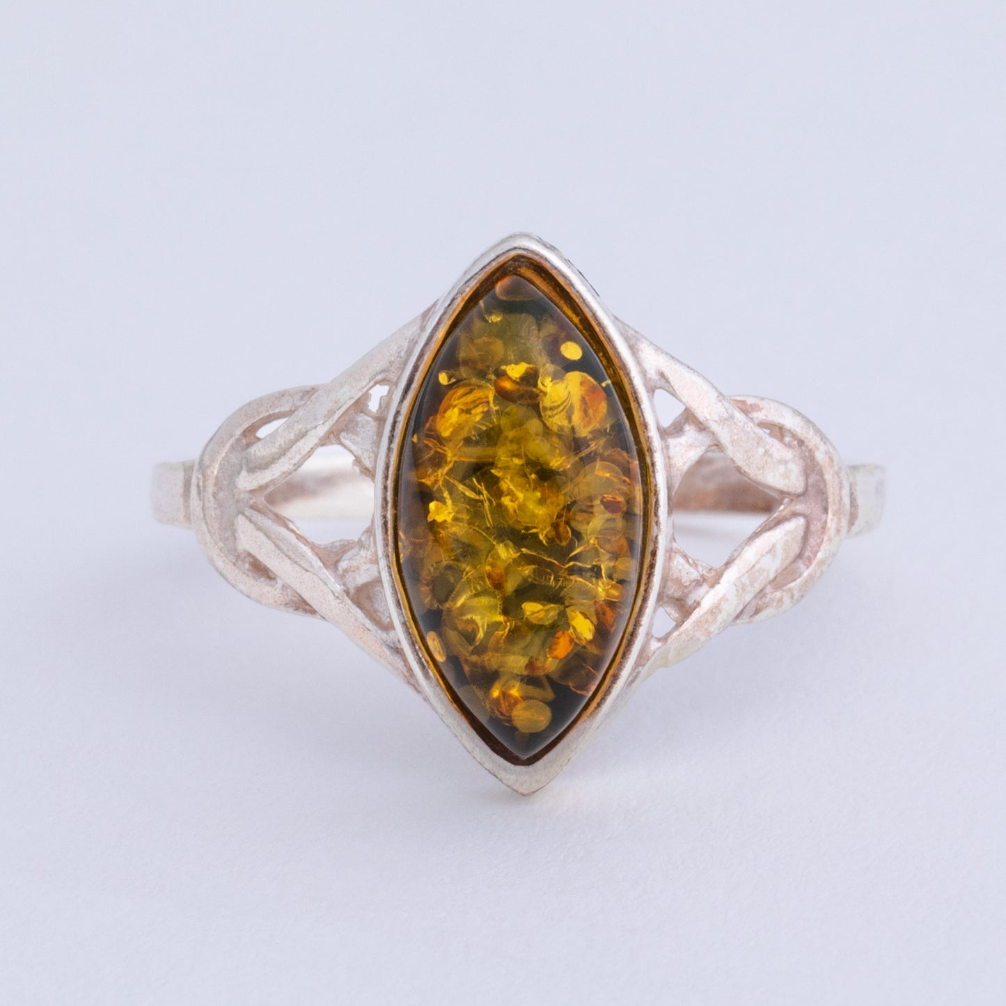 Green Amber Celtic Ring - North/South