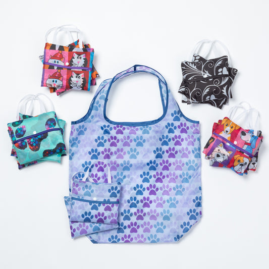 7 Designs Paws Packable Reusable Shopping Bags - Set of 3
