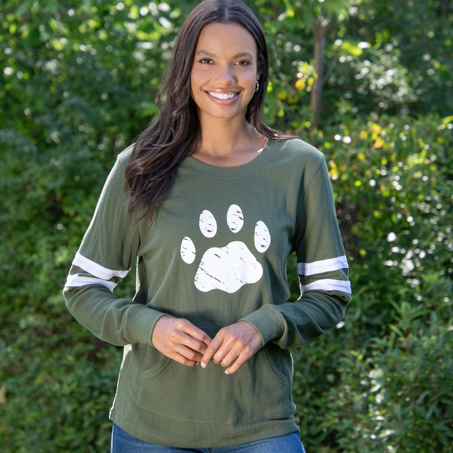 Paw Stripe Thermal Long Sleeve Top