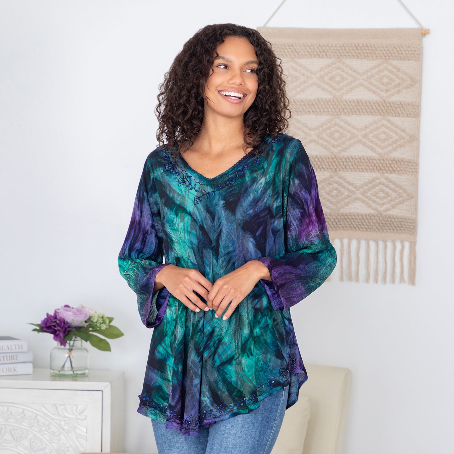 Peacock Love Long Sleeve Tunic | Fair Trade