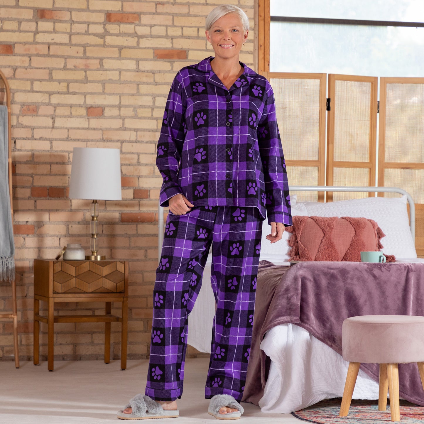 Paw Print Flannel Pajama Set No Pockets