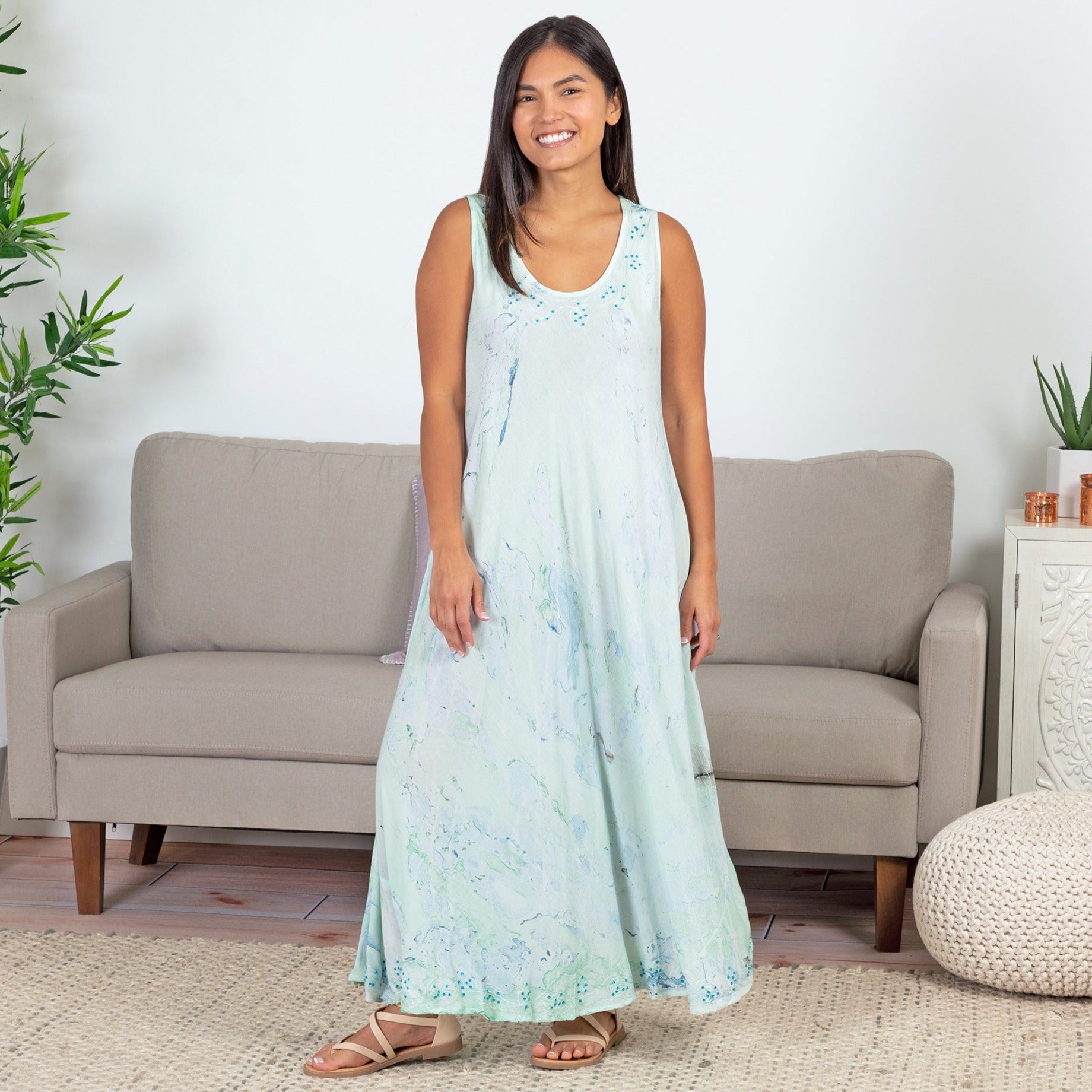 tie dye dresses women Marble Tie-Dye Long Dress - Green PC61024 honeymoon outfits Zendaya x Emmy Awards Color:Millstone Grey