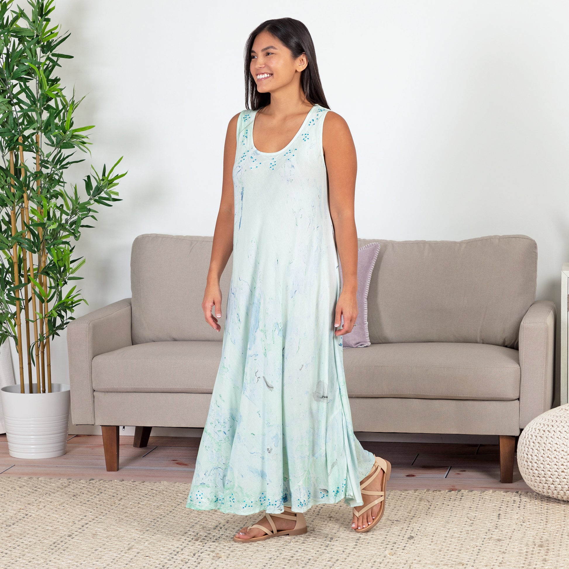 Marble Tie-Dye Long Dress - Green - OSFM Plus Marble Tie-Dye Long Dress - Green - OSFM Plus