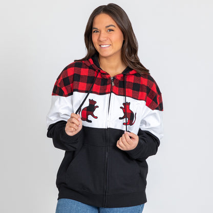 Paw Print Plaid Zip Hoodie