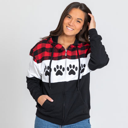 Paw Print Plaid Zip Hoodie